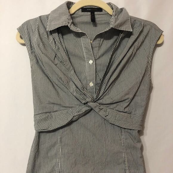 BCBGMAXAZRIA Pinstripe Sleeveless Collared Blouse Womens S Twist Preppy Twee - Picture 2 of 7
